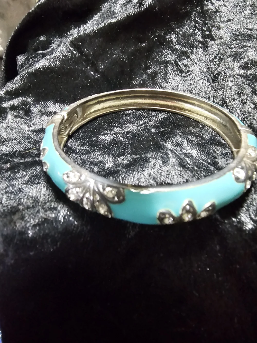 Turquoise Enamel Butterfly Hinged Bangle Bracelet